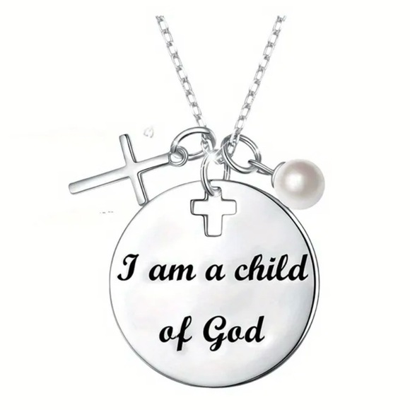 Silver and White Religious Charm Necklace - Picture 2 of 3
